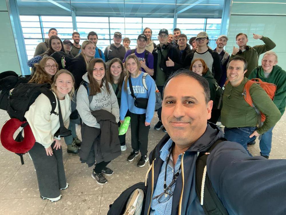 engineering students in london with al zube taking selfie of group